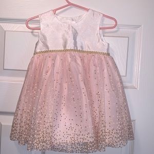 New white with pink and gold glitter dress